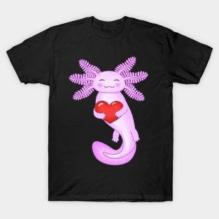 Purple axolotl holding a big red heart T-Shirt